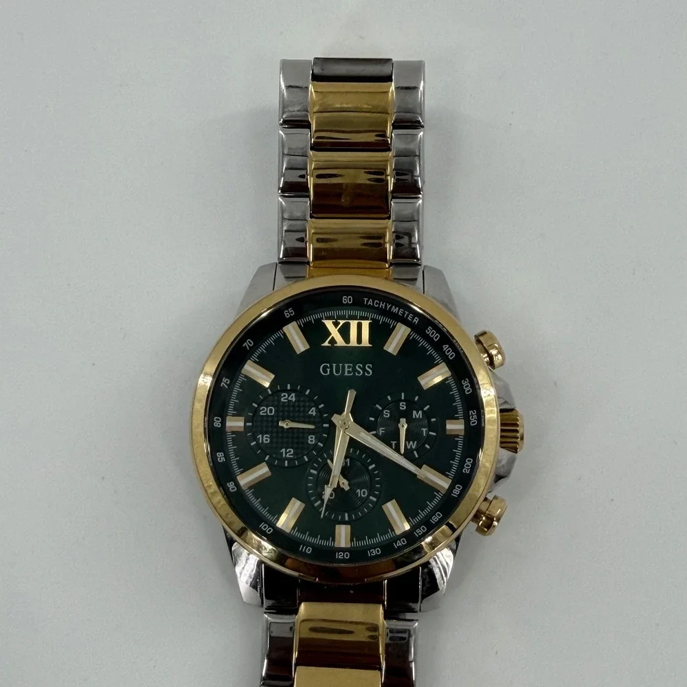 GUESS Mens Watch Two‎ Tone Stainless Steel Green Dial Multi Function GW0300G5